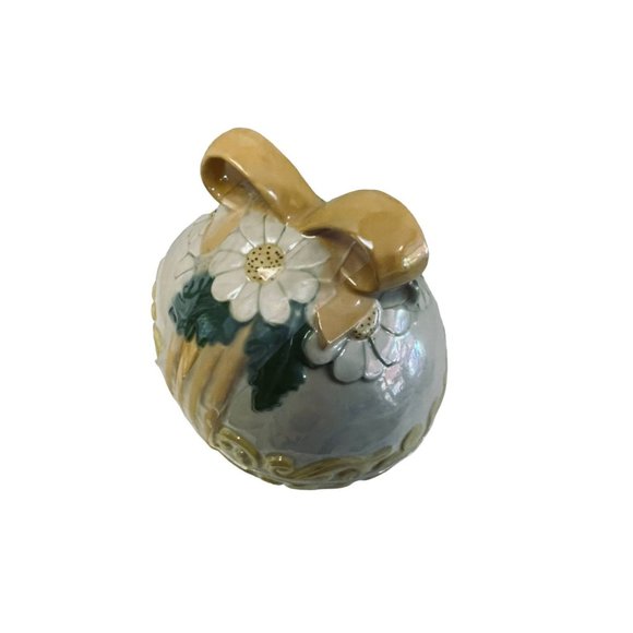 Ceramic Easter Egg Bow Flowers Lidded Dish Trinket Box Hand painted 6 1/3" x 4 1 - Picture 10 of 10
